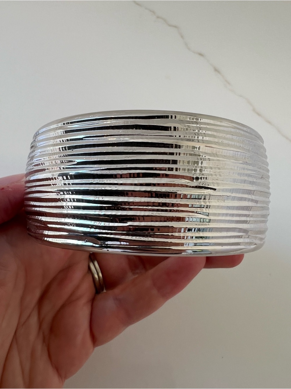 Milor BellaOro Textured Bold Bangle, 14K White Gold Over Resin - Picture 4 of 9
